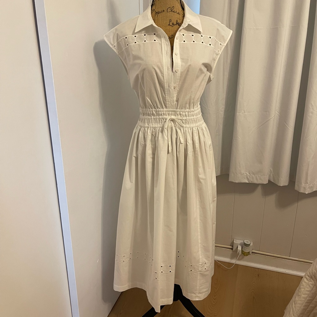 10 Crosby Derek Lam Cream Eyelet Cotton Midi Dress